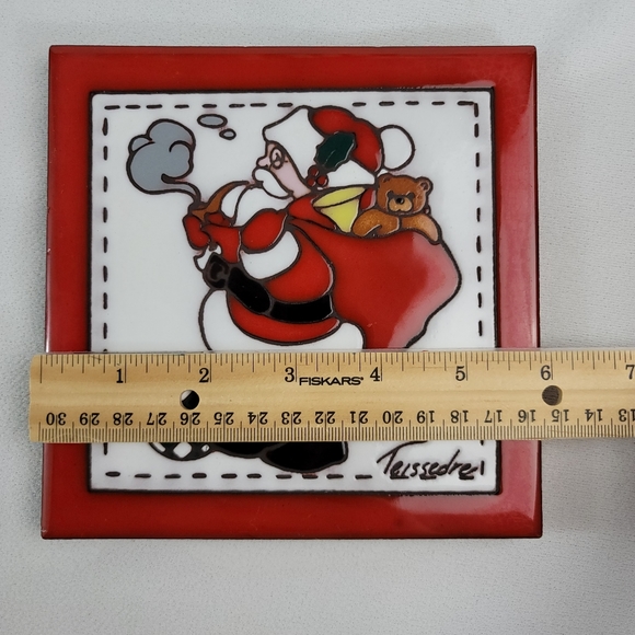 Cleo Teissedre Hand Painted Ceramic Tile - Santa - Picture 7 of 11